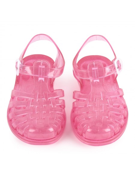 Sandales en plastique rose pailleté pour bébé fille Méduse