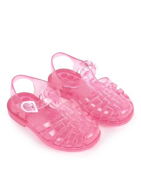 Chaussures souples pour bébé coloris rose à paillette Méduse