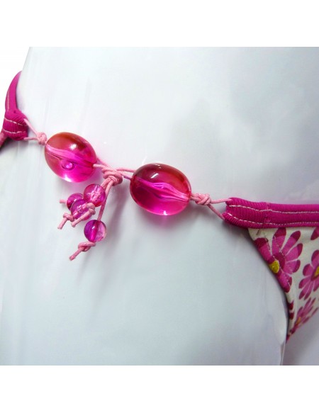 Pink flower and shiny print bikini bottom Clémence