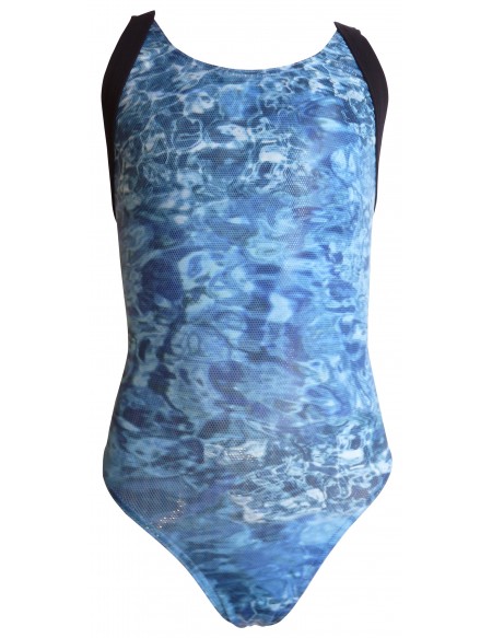 Shinny sea print one piece swimsuit